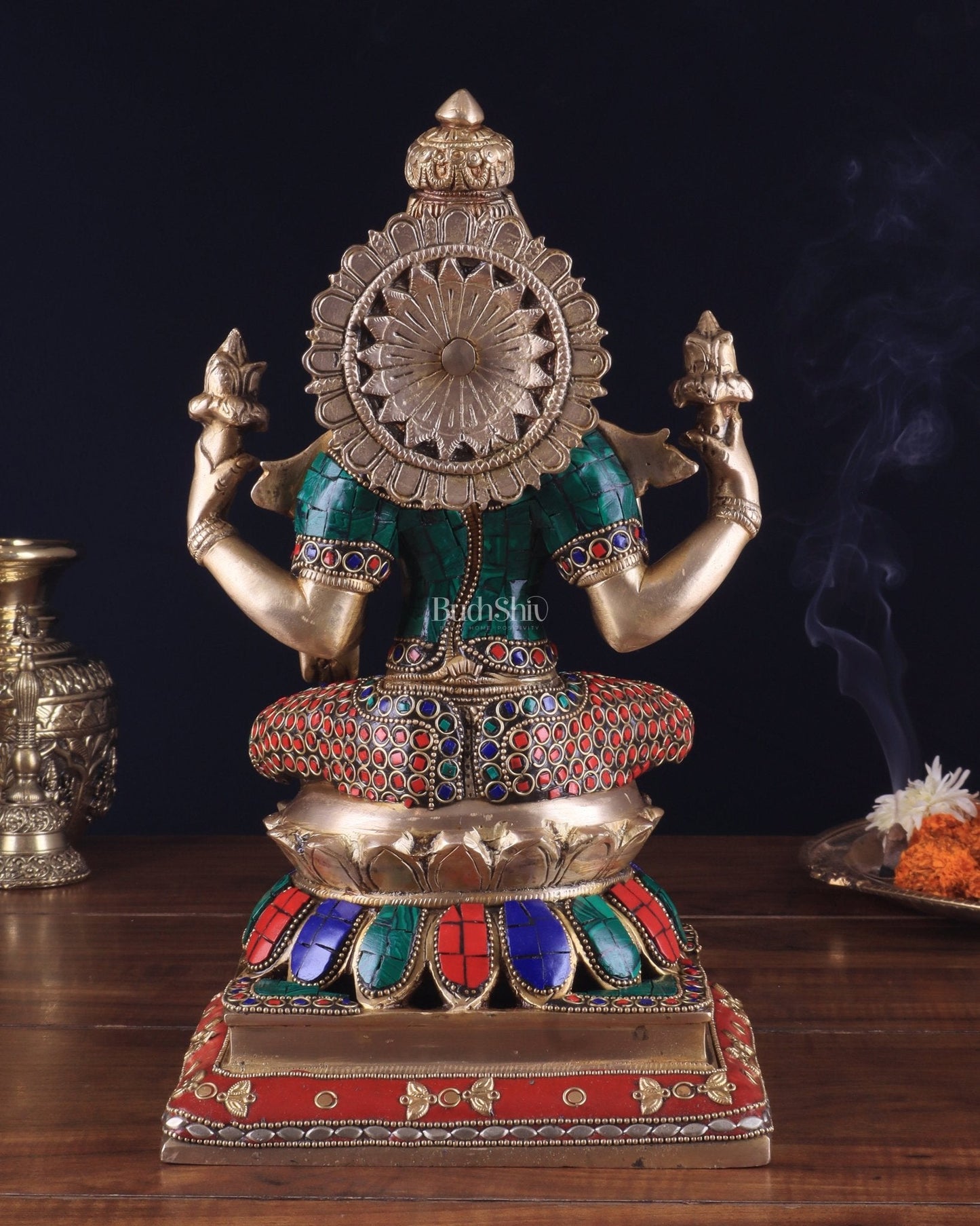 Brass Goddess Lakshmi Statue 12" meenakari Stonework - Budhshiv.com