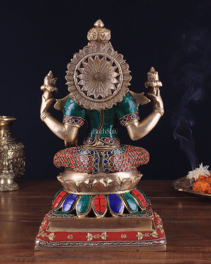 Brass Goddess Lakshmi Statue 12" meenakari Stonework - Budhshiv.com