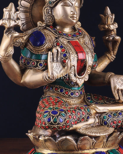 Brass Goddess Lakshmi Statue 12" meenakari Stonework - Budhshiv.com