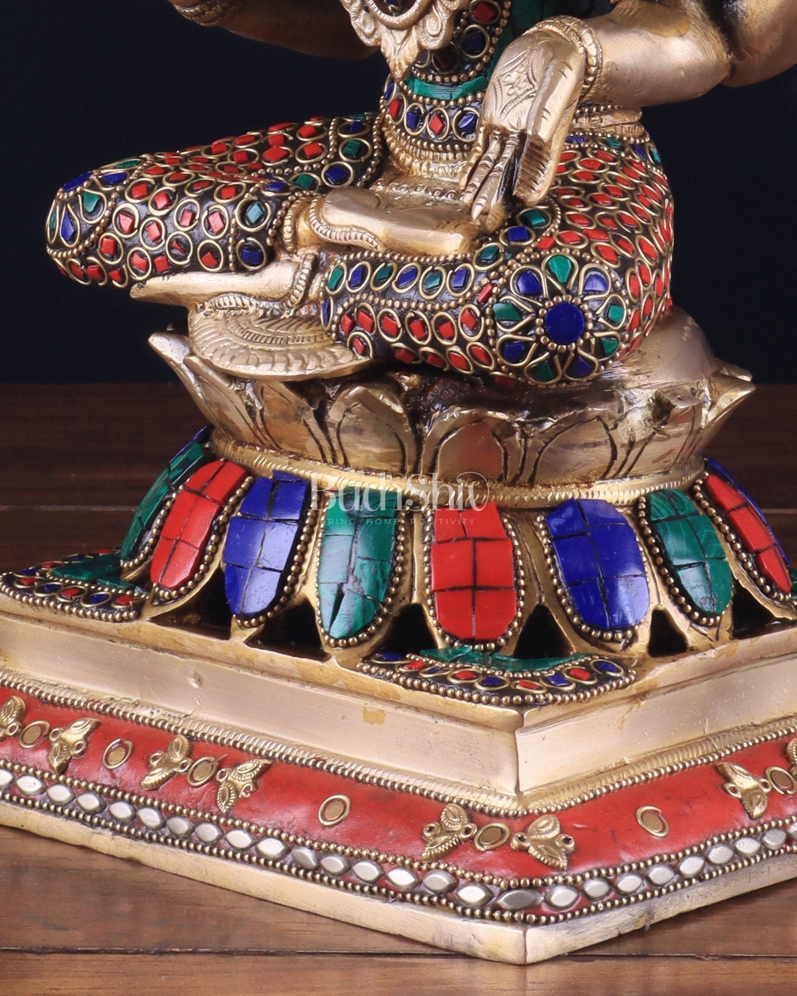 Brass Goddess Lakshmi Statue 12" meenakari Stonework - Budhshiv.com