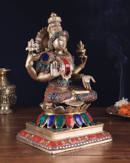 Brass Goddess Lakshmi Statue 12" meenakari Stonework - Budhshiv.com