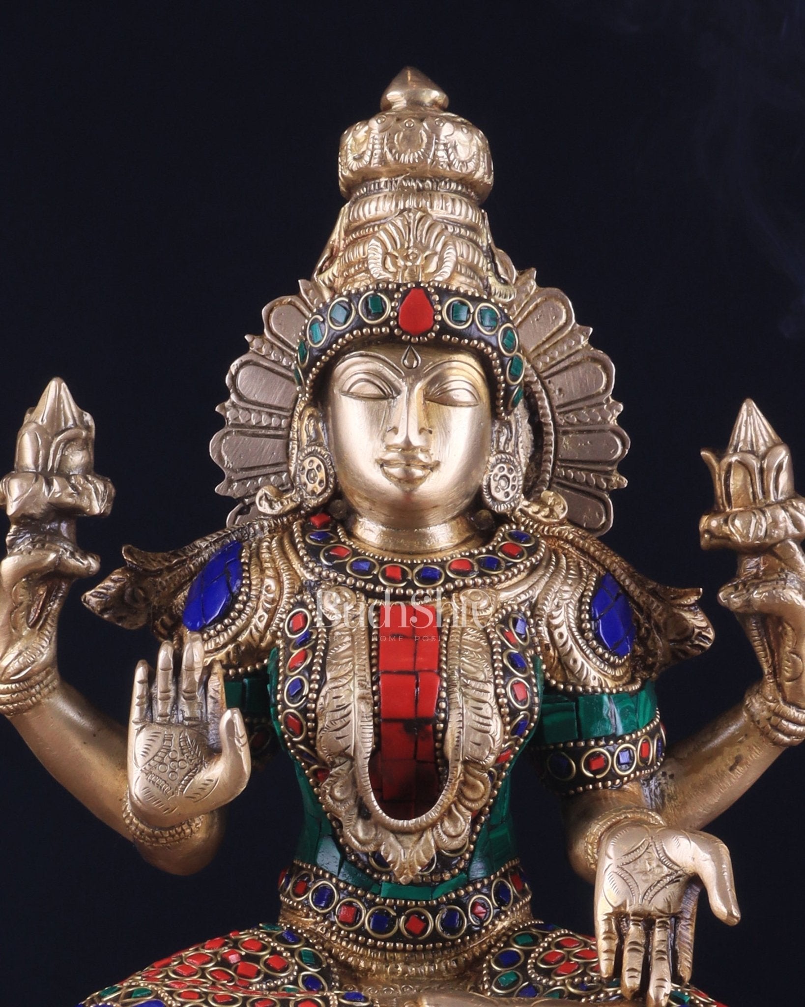 Brass Goddess Lakshmi Statue 12" meenakari Stonework - Budhshiv.com