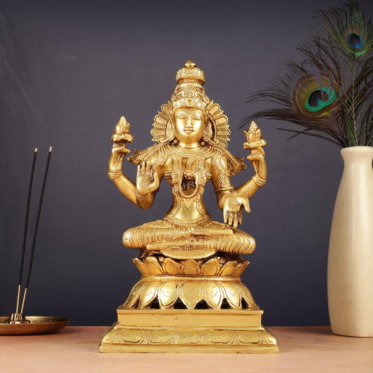 Brass Goddess Lakshmi Statue 12" - Budhshiv.com