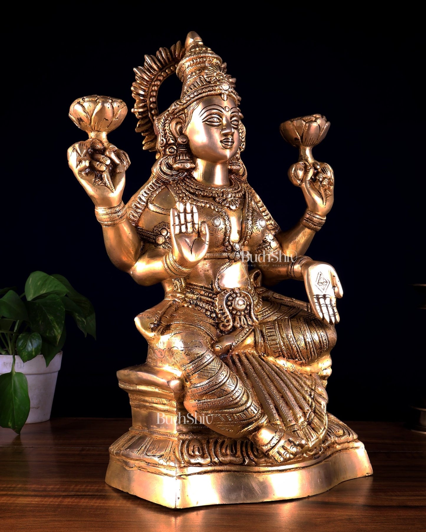 Brass Goddess Lakshmi Statue – Handcrafted Prosperity Idol 18 inch - Budhshiv.com