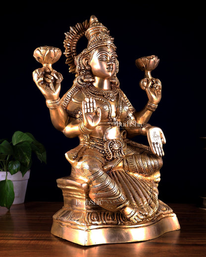 Brass Goddess Lakshmi Statue – Handcrafted Prosperity Idol 18 inch - Budhshiv.com