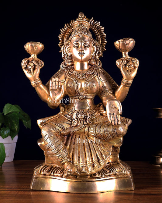 Brass Goddess Lakshmi Statue – Handcrafted Prosperity Idol 18 inch - Budhshiv.com