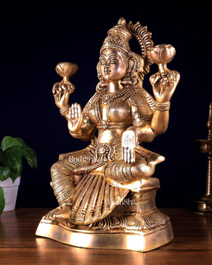 Brass Goddess Lakshmi Statue – Handcrafted Prosperity Idol 18 inch - Budhshiv.com
