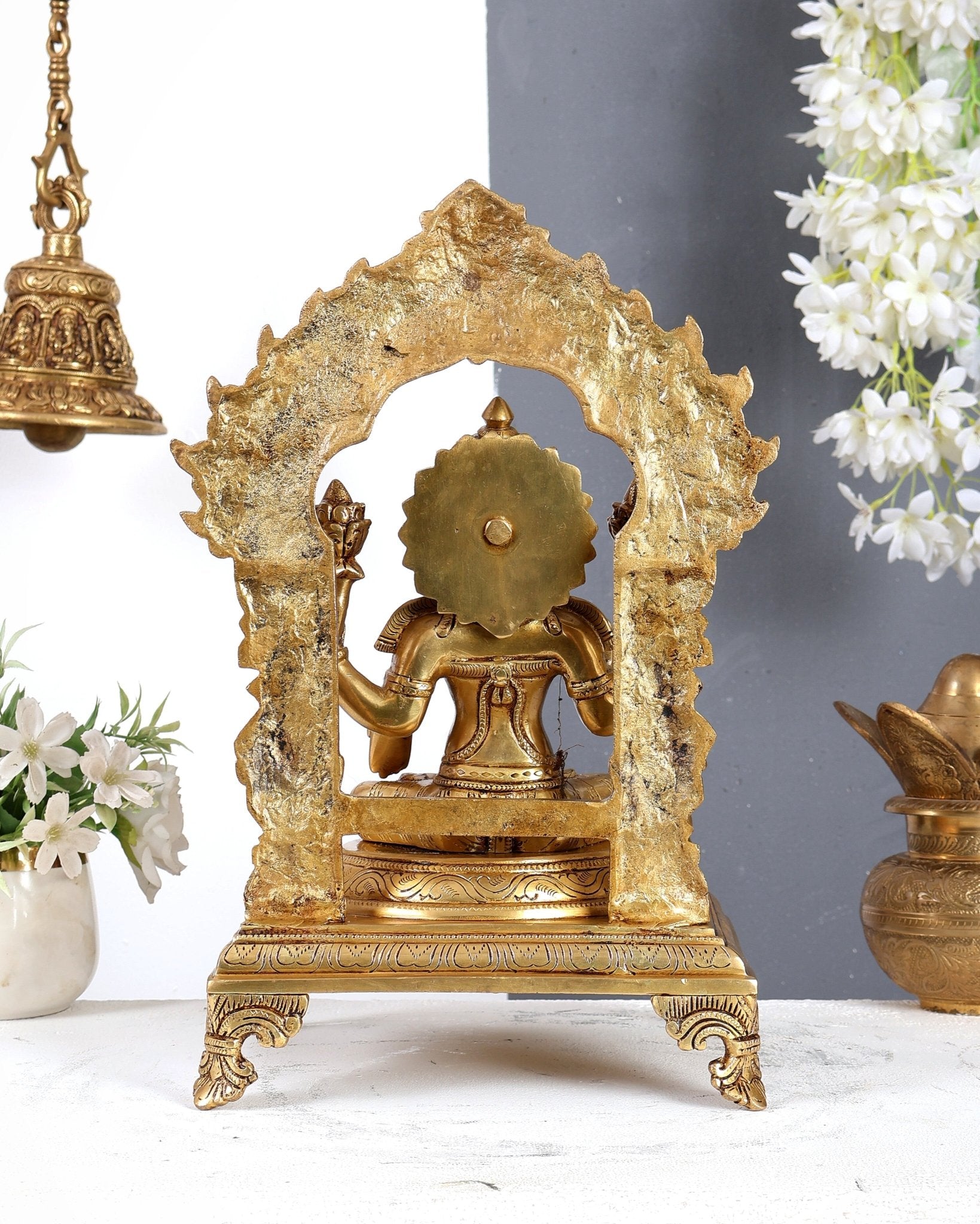 Brass Goddess Lakshmi with Owl & Prabhavali Idol – Handcrafted Temple Sculpture 14 inch - Budhshiv.com