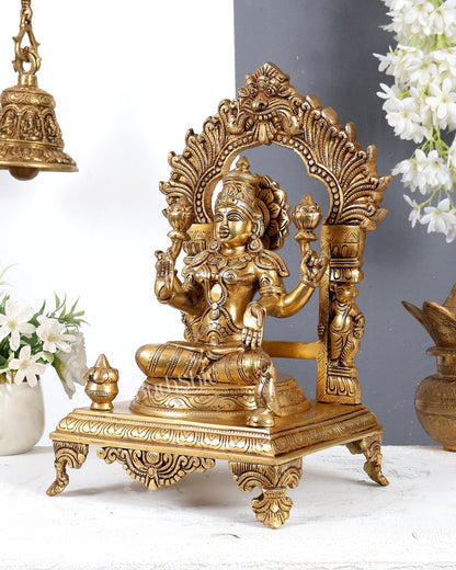 Brass Goddess Lakshmi with Owl & Prabhavali Idol – Handcrafted Temple Sculpture 14 inch - Budhshiv.com