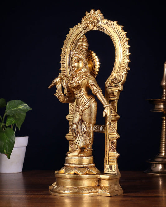 Brass Goddess Meenakshi Amman Idol with Prabhavali Frame 14 inch - Budhshiv.com