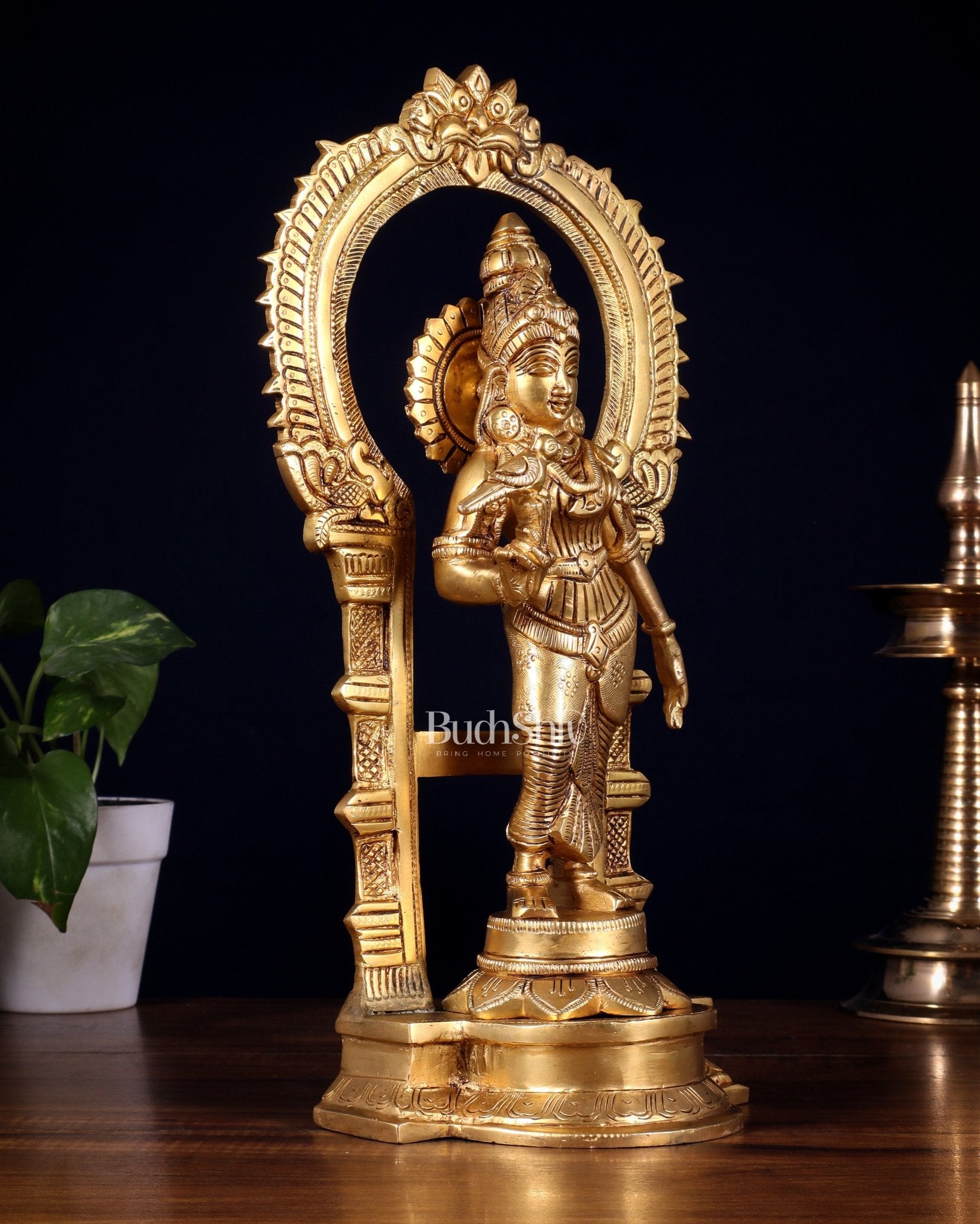Brass Goddess Meenakshi Amman Idol with Prabhavali Frame 14 inch - Budhshiv.com