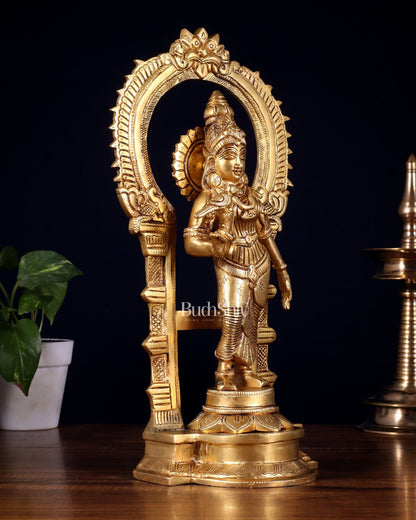 Brass Goddess Meenakshi Amman Idol with Prabhavali Frame 14 inch - Budhshiv.com