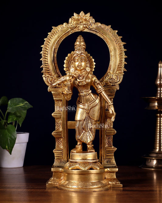 Brass Goddess Meenakshi Amman Idol with Prabhavali Frame 14 inch - Budhshiv.com