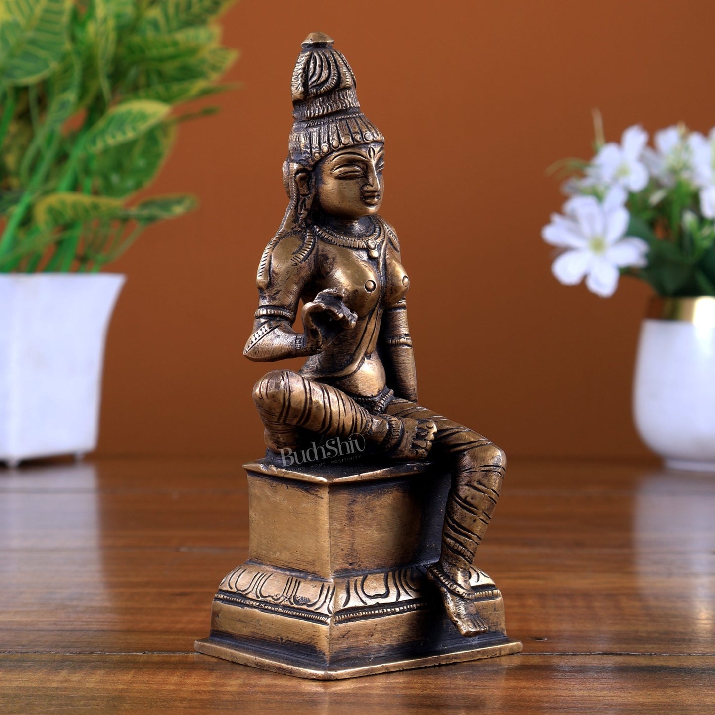 Brass Goddess Parvati Uma Devi Bhoga Shakti Idol – Antique Tone 6 inch - Budhshiv.com
