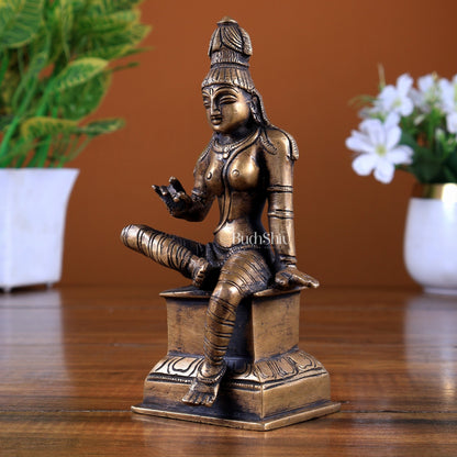 Brass Goddess Parvati Uma Devi Bhoga Shakti Idol – Antique Tone 6 inch - Budhshiv.com