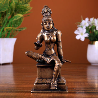 Brass Goddess Parvati Uma Devi Bhoga Shakti Idol – Antique Tone 6 inch - Budhshiv.com