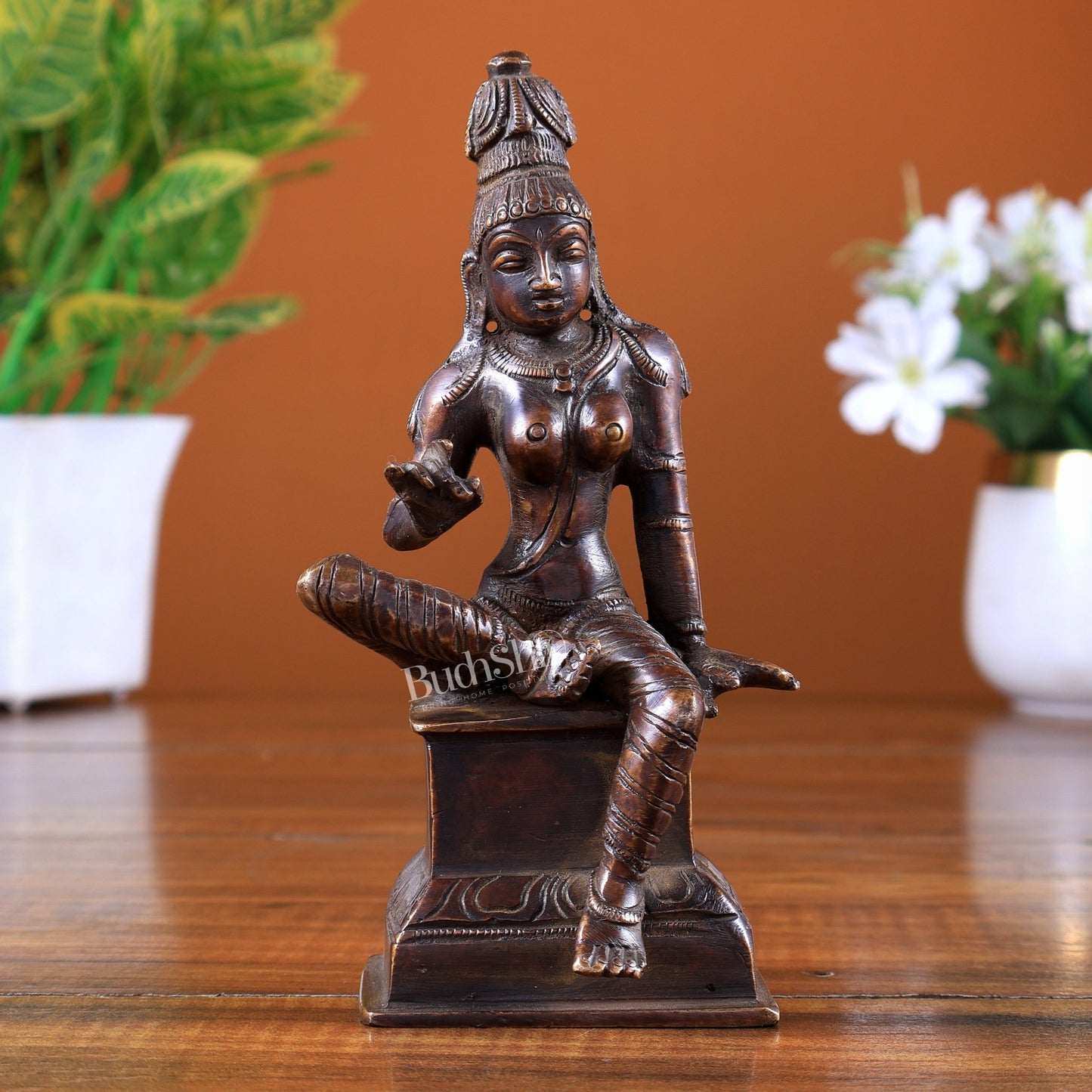 Brass Goddess Parvati Uma Devi Bhoga Shakti Idol – Light Antique Tone 6 inch - Budhshiv.com