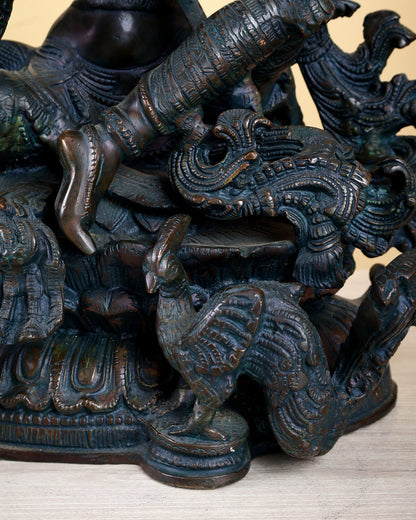 Brass goddess Saraswati Idol unique finish - 16" majestic console sculpture - Budhshiv.com