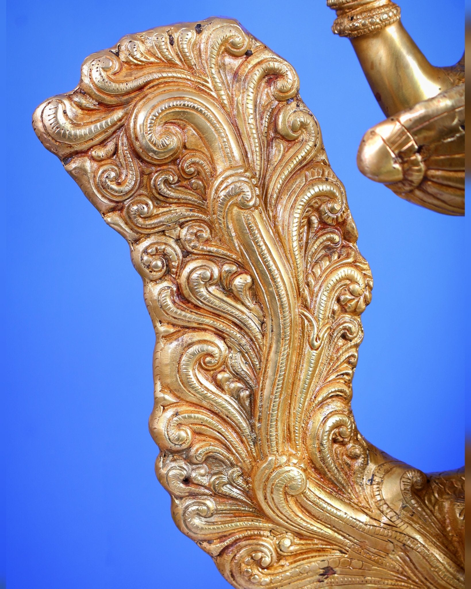 Brass Goddess Saraswati Statue Majestic 30" Tall bright golden tone - Budhshiv.com