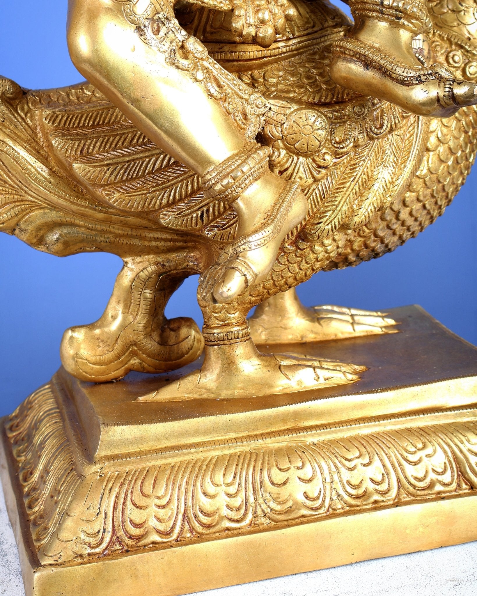 Brass Goddess Saraswati Statue Majestic 30" Tall bright golden tone - Budhshiv.com