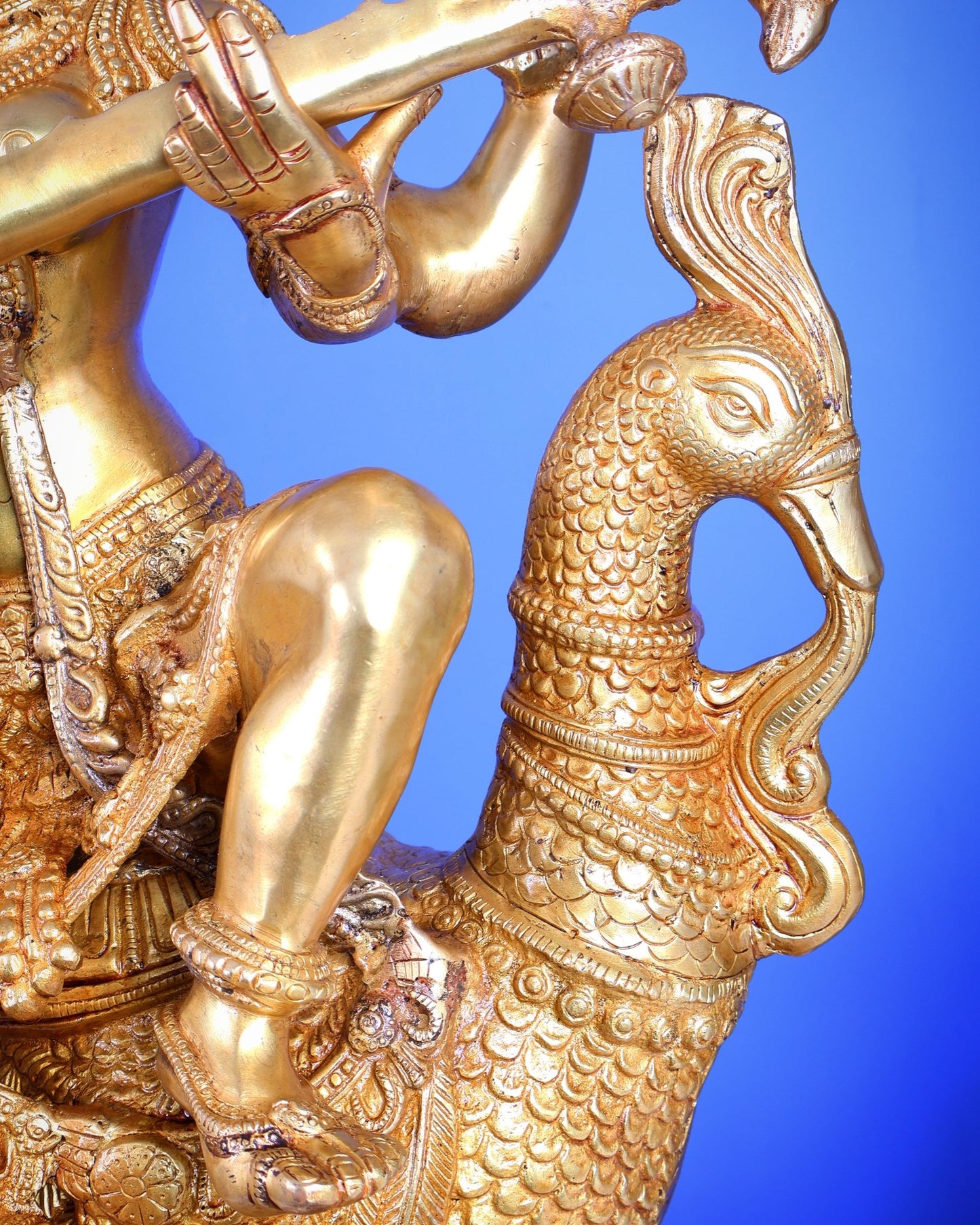 Brass Goddess Saraswati Statue Majestic 30" Tall bright golden tone - Budhshiv.com