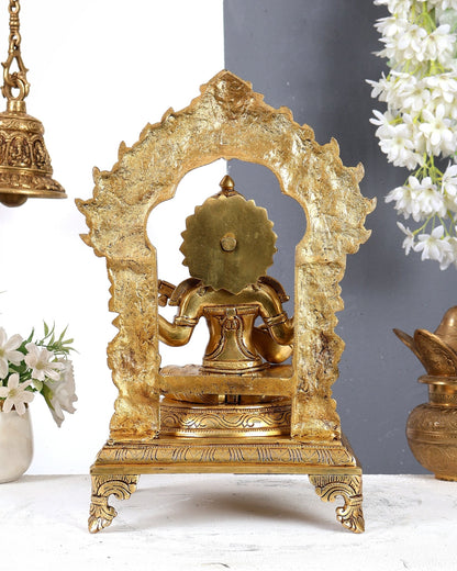 Brass Goddess Saraswati with Swan, Kalash & Prabhavali Idol – Handcrafted Temple Sculpture 14 inch - Budhshiv.com