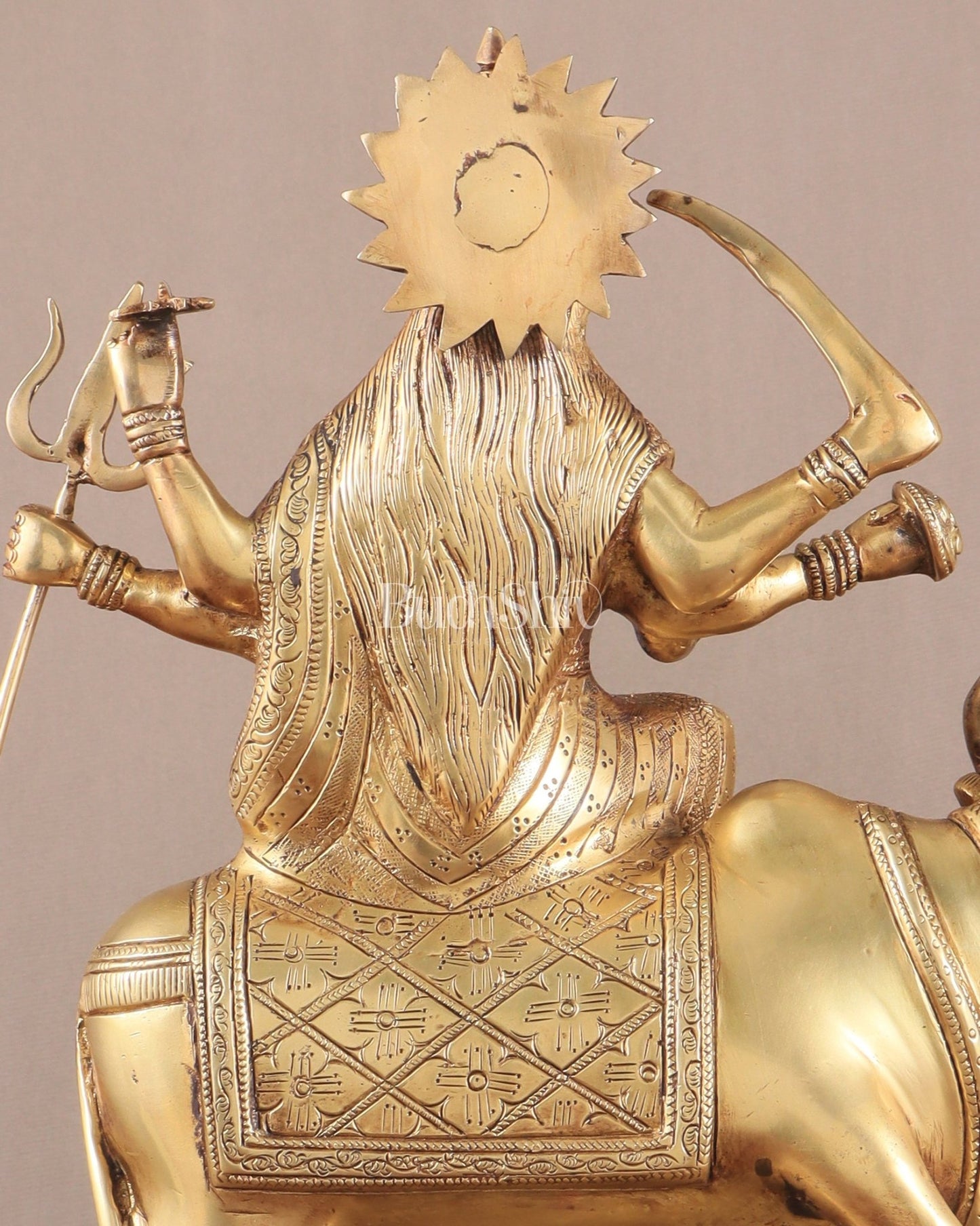 Brass Goddess Umiya Mata Seated on Cow Statue 13.5" - Budhshiv.com