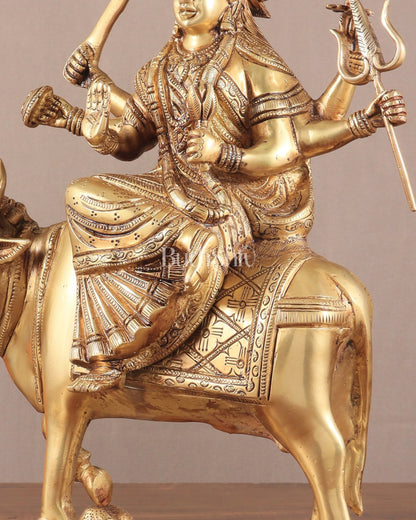 Brass Goddess Umiya Mata Seated on Cow Statue 13.5" - Budhshiv.com