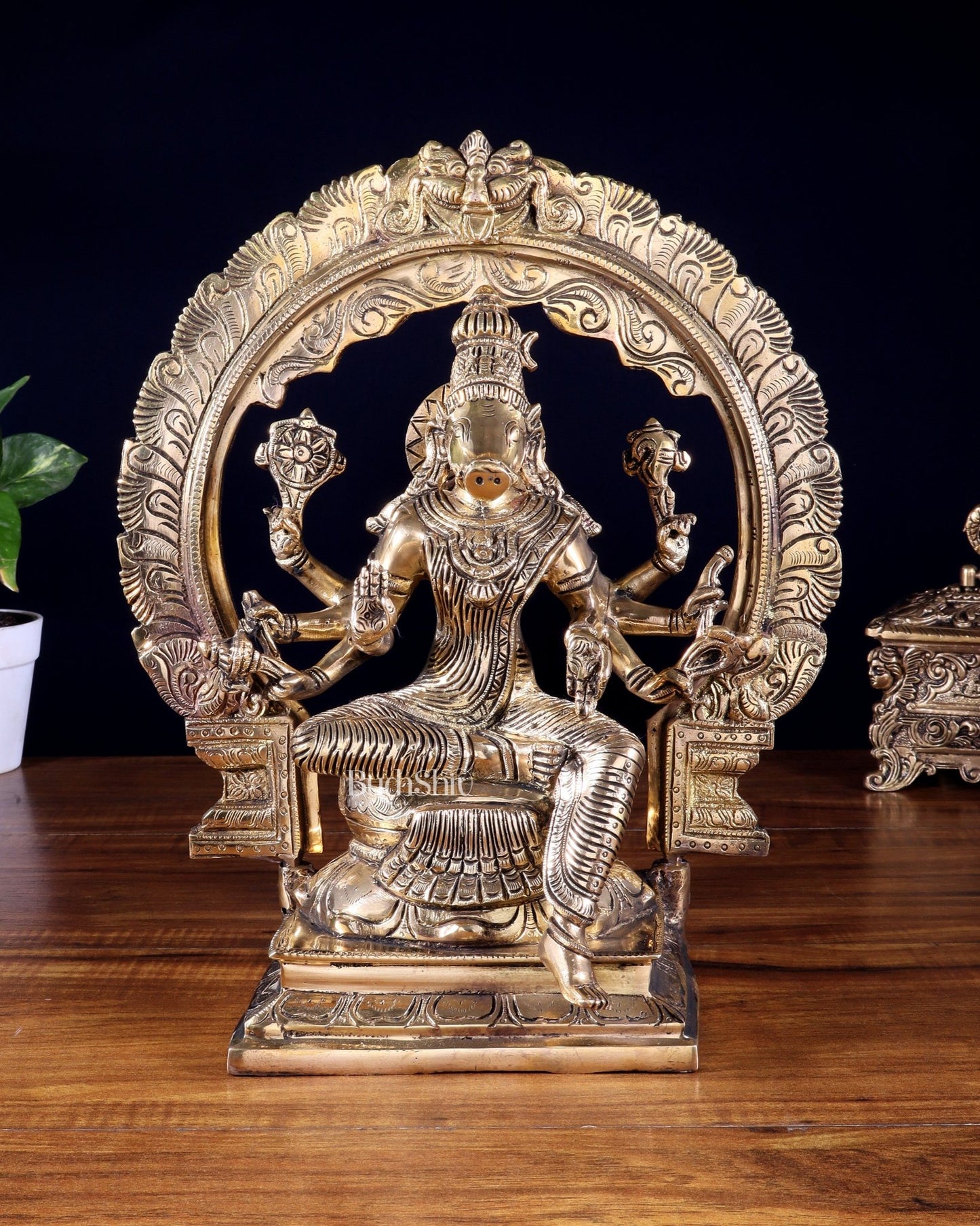 Brass Goddess Varahi Amman Statue with Prabhavali – Highly Detailed (13 Inches, 6 Kg) - Budhshiv.com