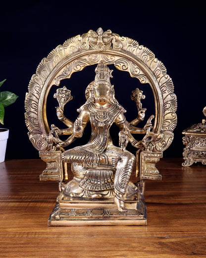 Brass Goddess Varahi Amman Statue with Prabhavali – Highly Detailed (13 Inches, 6 Kg) - Budhshiv.com