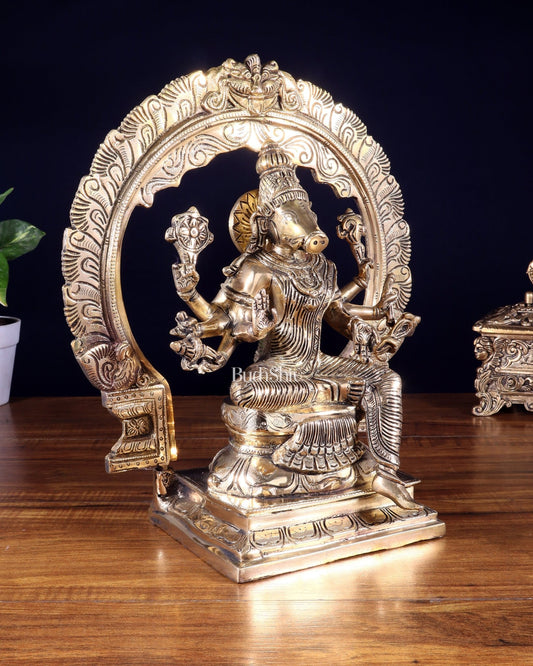 Brass Goddess Varahi Amman Statue with Prabhavali – Highly Detailed (13 Inches, 6 Kg) - Budhshiv.com
