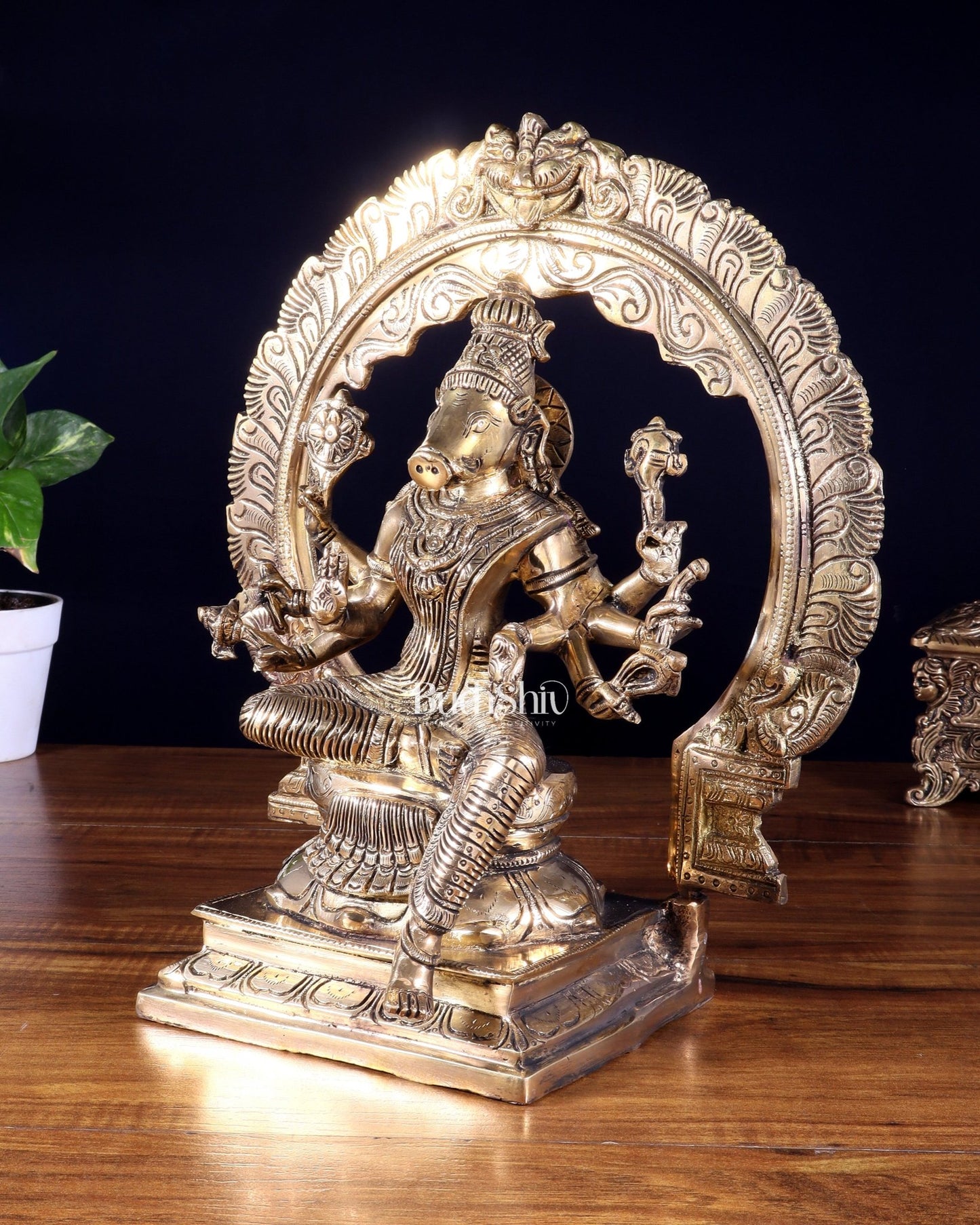 Brass Goddess Varahi Amman Statue with Prabhavali – Highly Detailed (13 Inches, 6 Kg) - Budhshiv.com