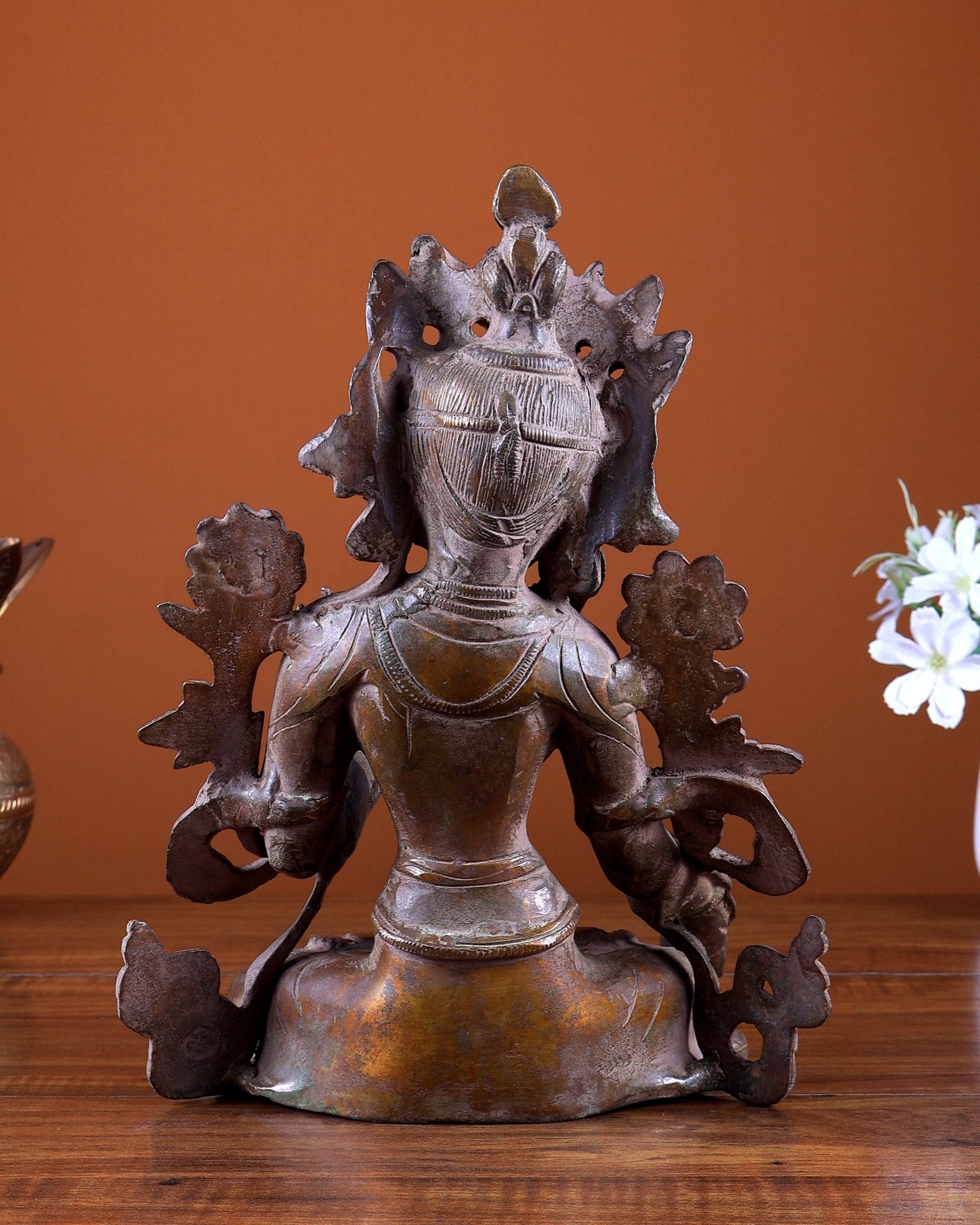 Brass Green Tara Statue 10 inch copper tone - Budhshiv.com