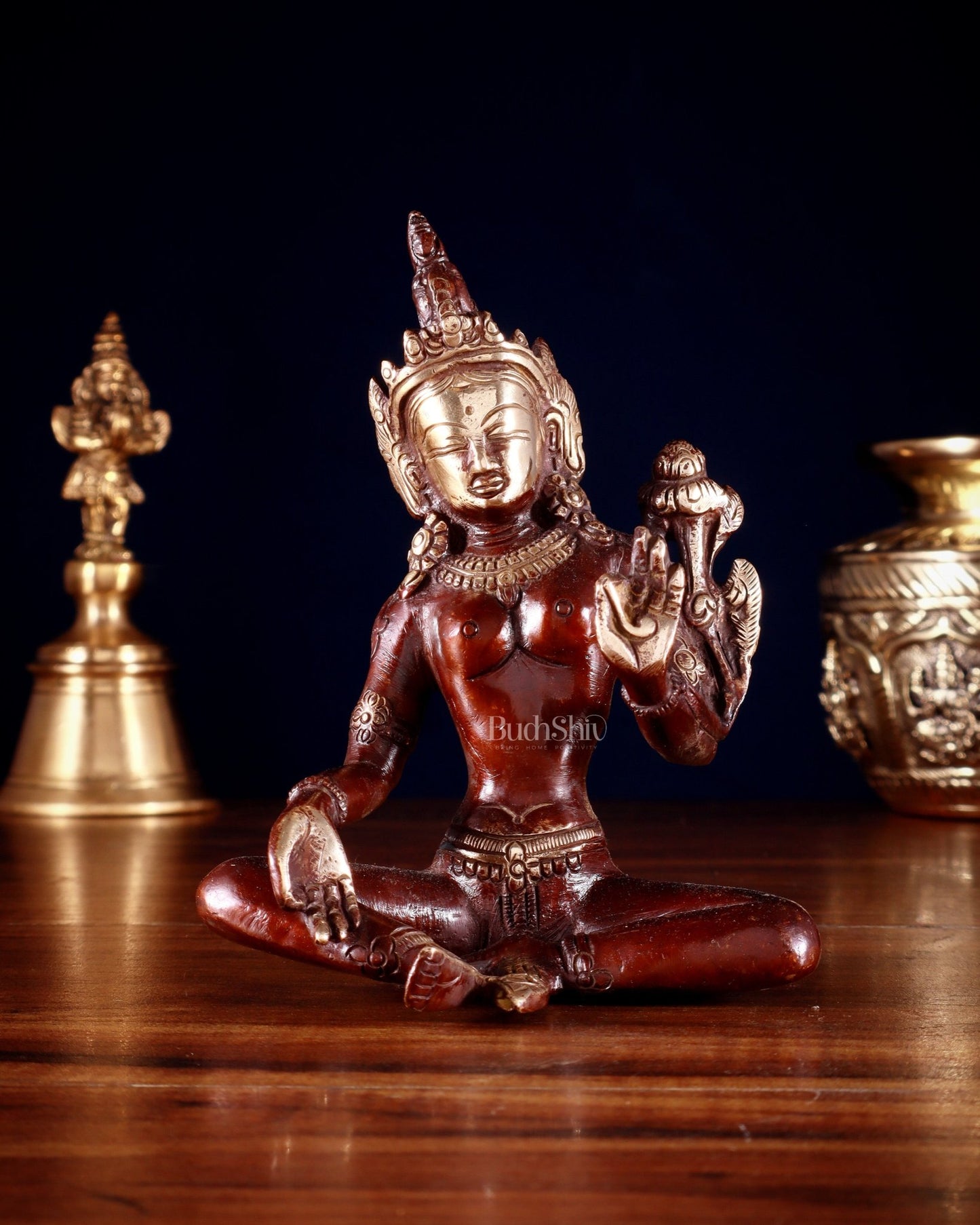 Brass Green Tara Statue – 5.5” (14 cm) | Double Tone Finish - Budhshiv.com