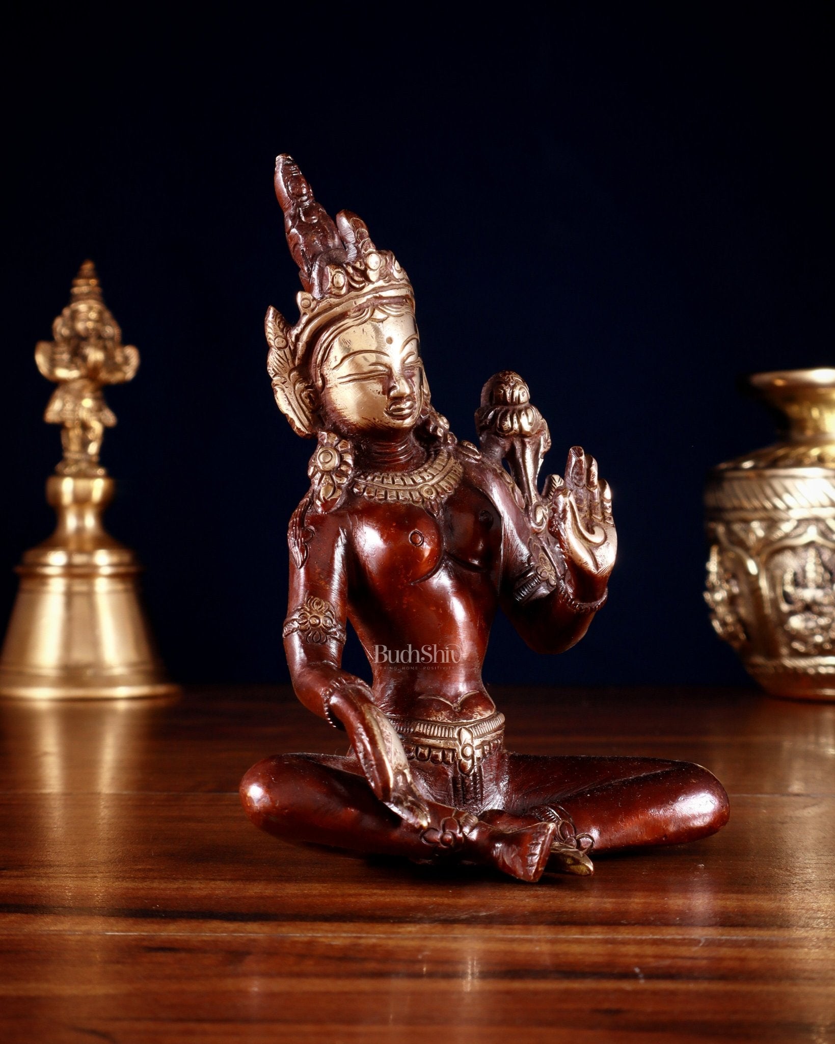 Brass Green Tara Statue – 5.5” (14 cm) | Double Tone Finish - Budhshiv.com