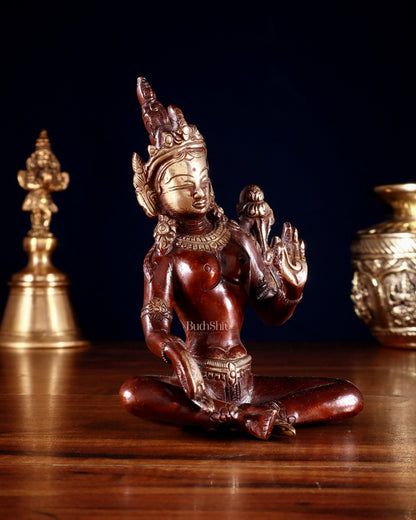 Brass Green Tara Statue – 5.5” (14 cm) | Double Tone Finish - Budhshiv.com