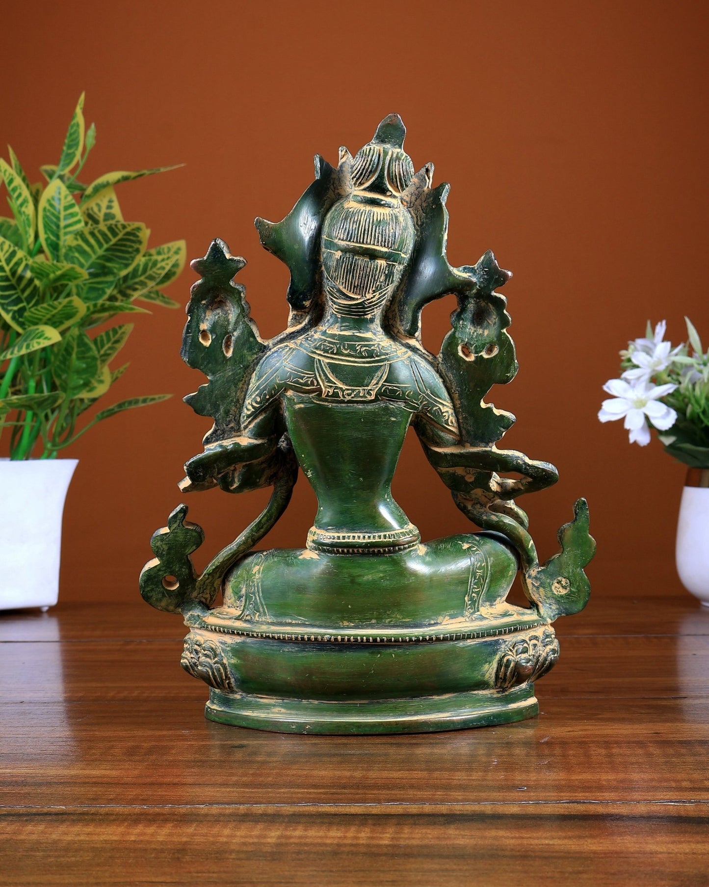 Brass Green Tara Statue – Green Sand Finish 9 inch - Budhshiv.com