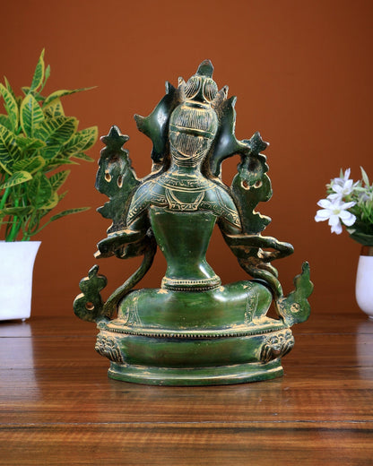 Brass Green Tara Statue – Green Sand Finish 9 inch - Budhshiv.com