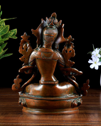 Brass Green Tara Statue – Thick copper tone 9 inch - Budhshiv.com