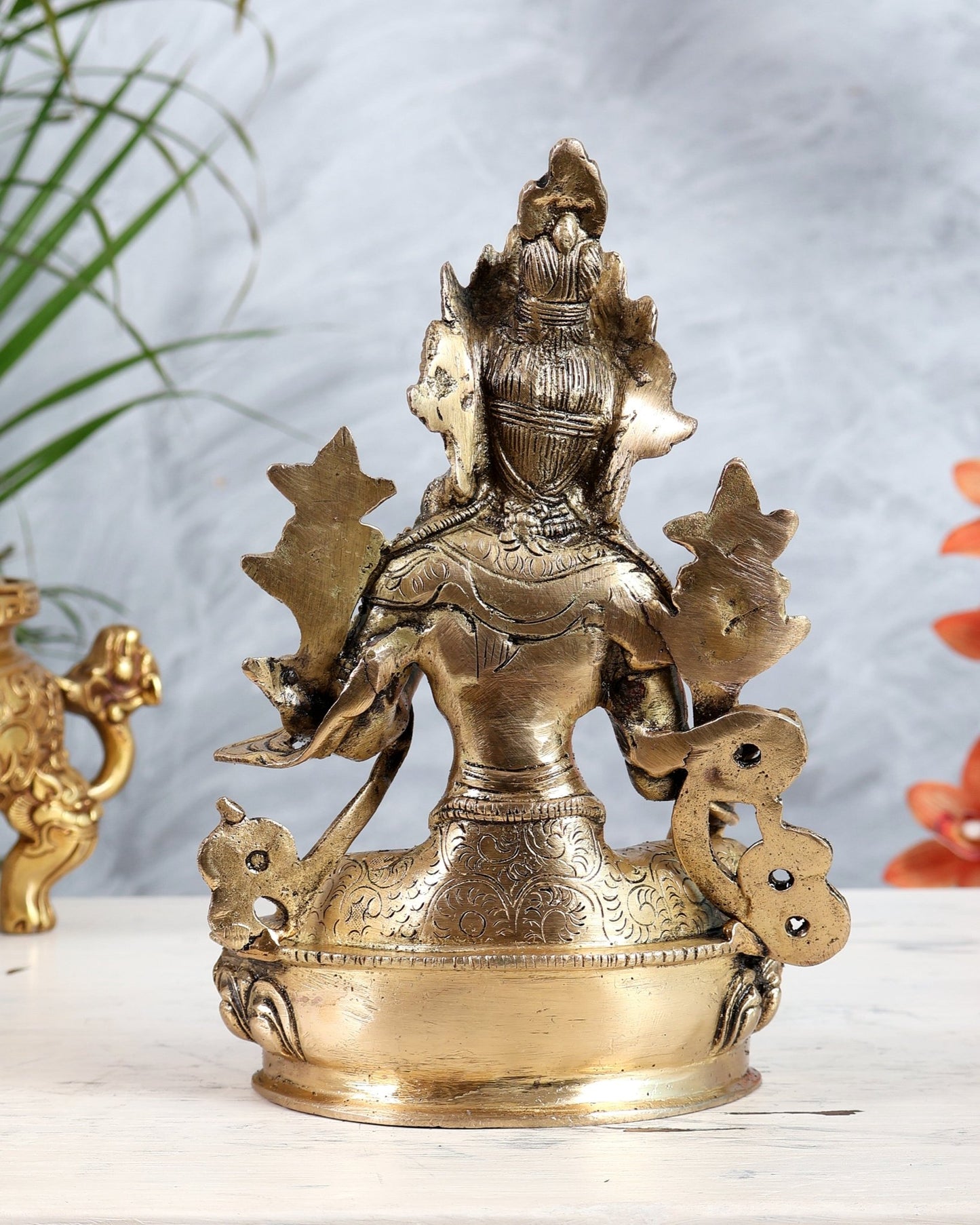 Brass Green Tara Statue | Tibetan Buddhist Compassion Goddess Sculpture 8" - Budhshiv.com