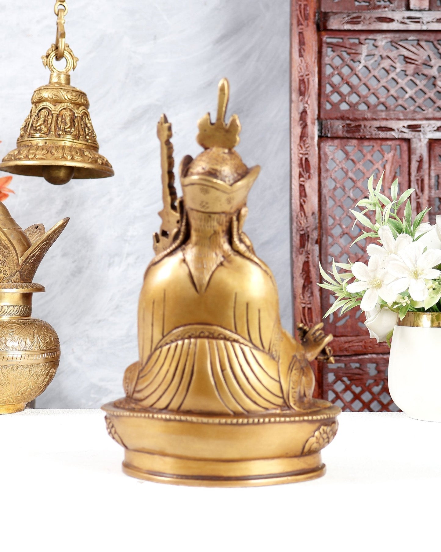 Brass Guru Rinpoche (Padmasambhava) Buddhist Guru Idol 9 inch - Budhshiv.com