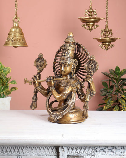 Brass Half Body Lord Krishna Bust butter finish - 13.5 - Budhshiv.com