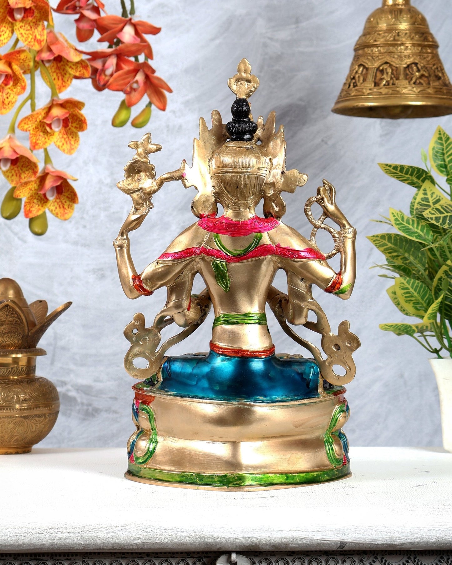 Brass Hand - Painted Pranamasana Tara Statue – Divine Buddhist Goddess Sculpture (14 Inches) - Budhshiv.com