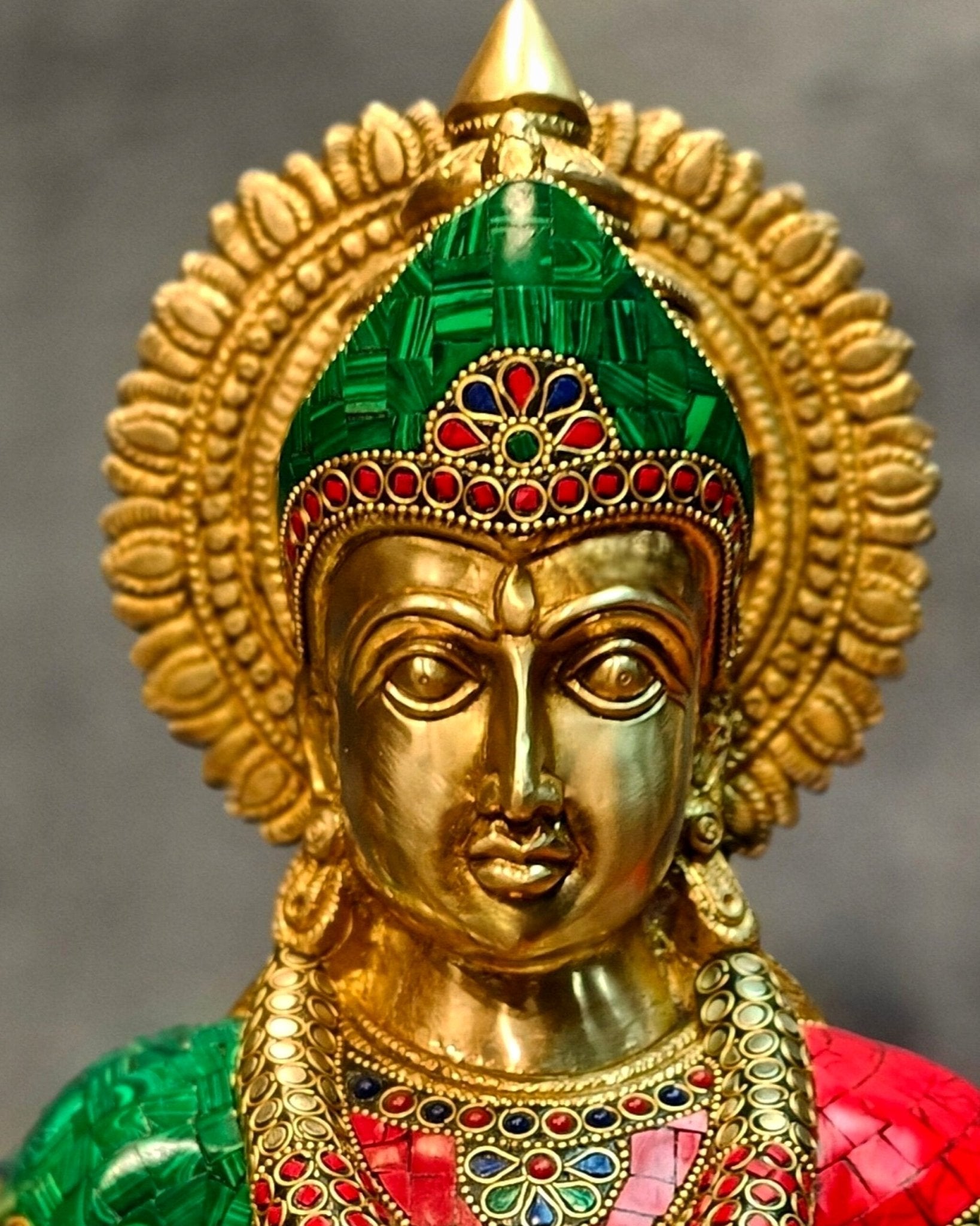 Brass Handcrafted Durga Ashtabhuja Statue – 24 Inches, Meenakari Stonework - Budhshiv.com