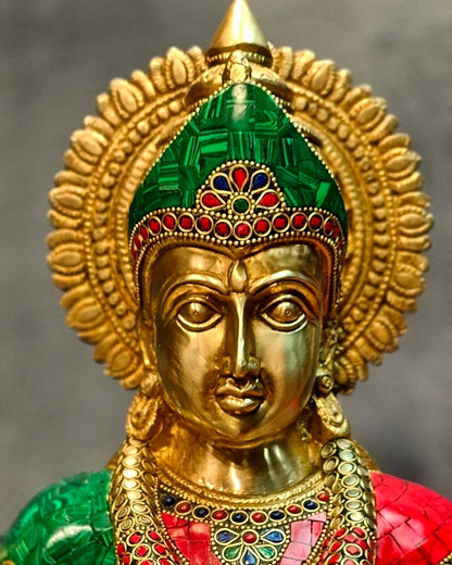 Brass Handcrafted Durga Ashtabhuja Statue – 24 Inches, Meenakari Stonework - Budhshiv.com