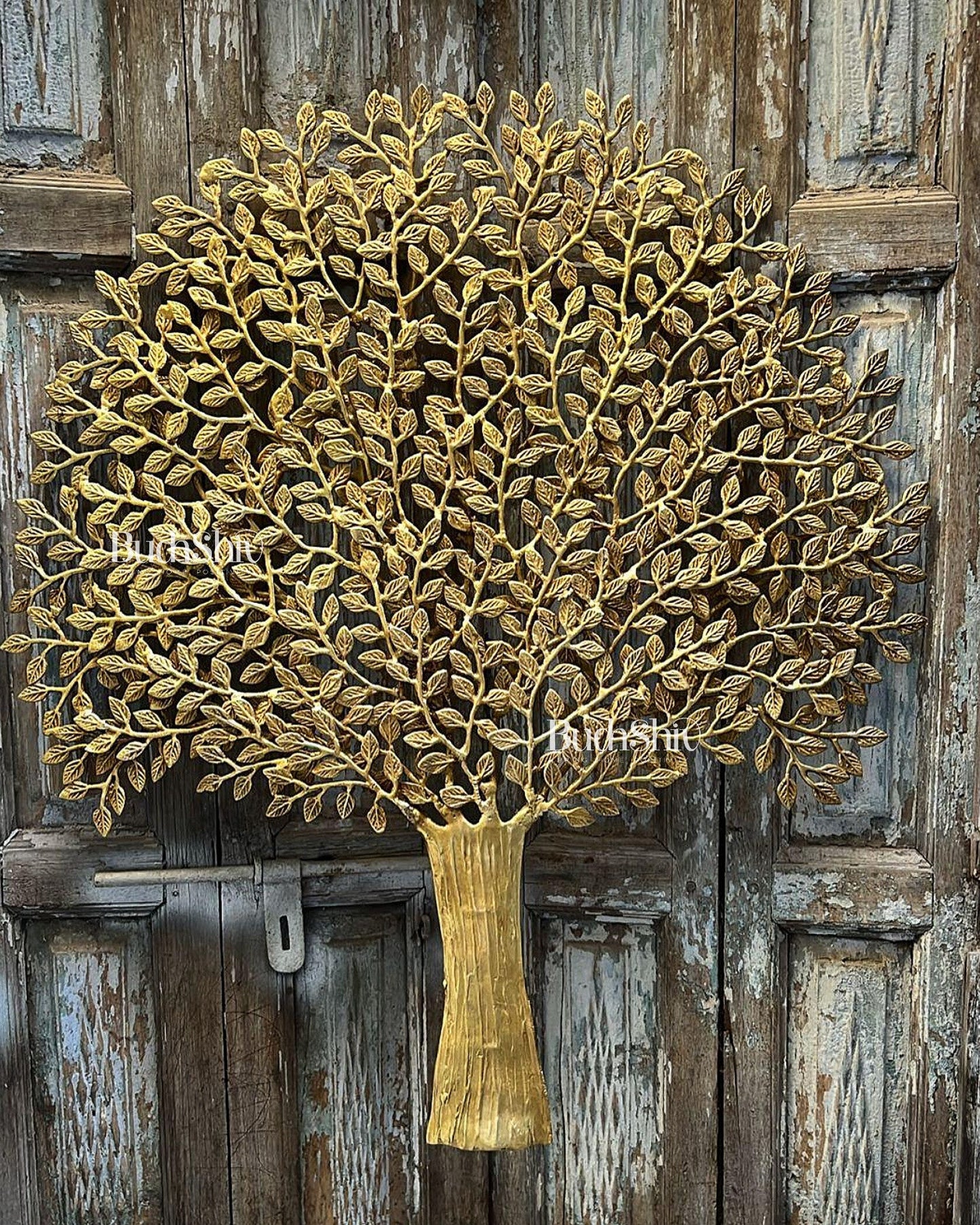 Brass Handcrafted Kalpavriksha Tree Wall Hanging - Superfine Brass 33" - Budhshiv.com