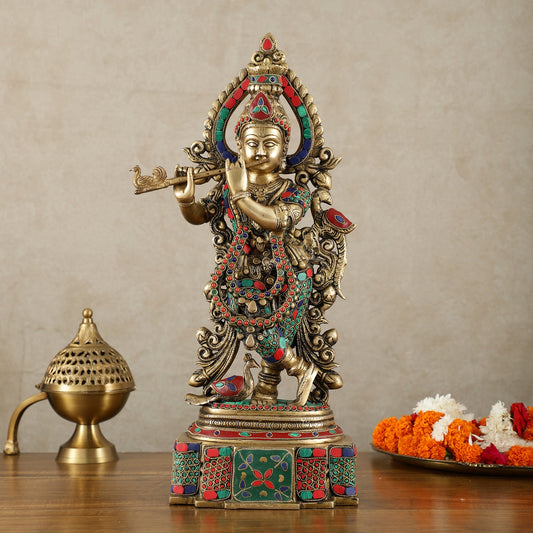 Brass Handcrafted Krishna Idol | Height 19 inch - Budhshiv.com