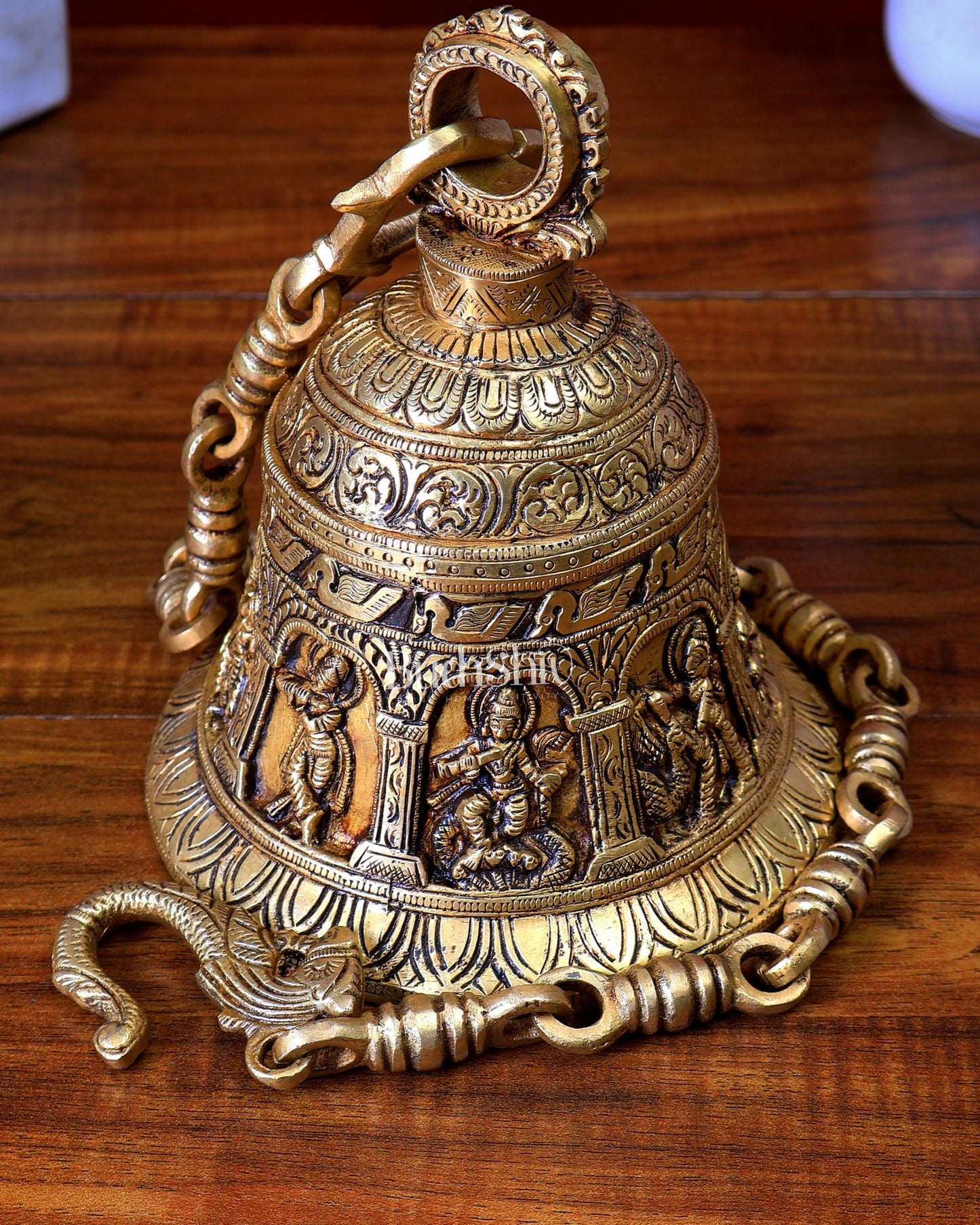 Brass Handcrafted Krishna & Radha - Krishna Motif Hanging Temple Bell - Budhshiv.com