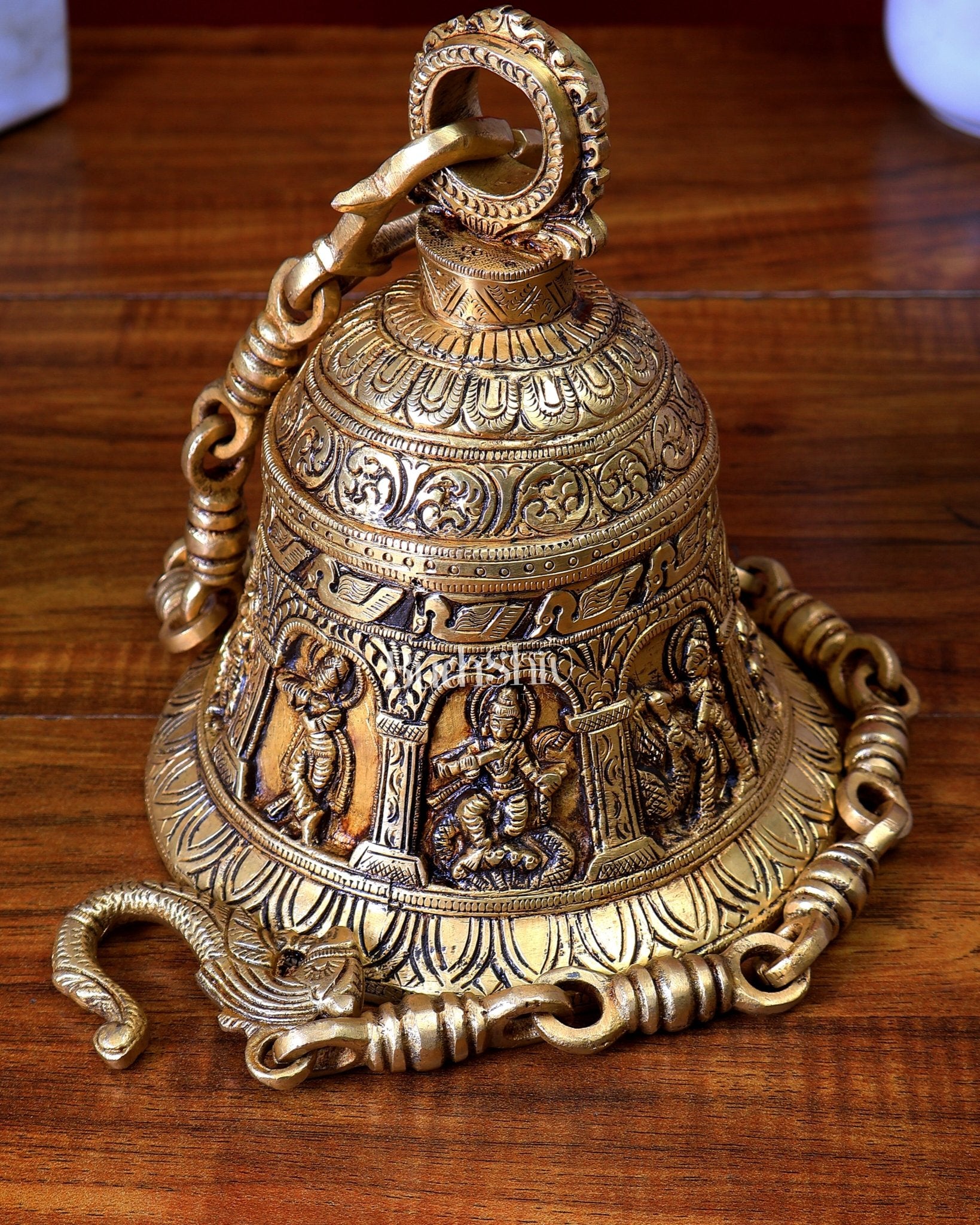 Brass Handcrafted Krishna & Radha - Krishna Motif Hanging Temple Bell - Budhshiv.com