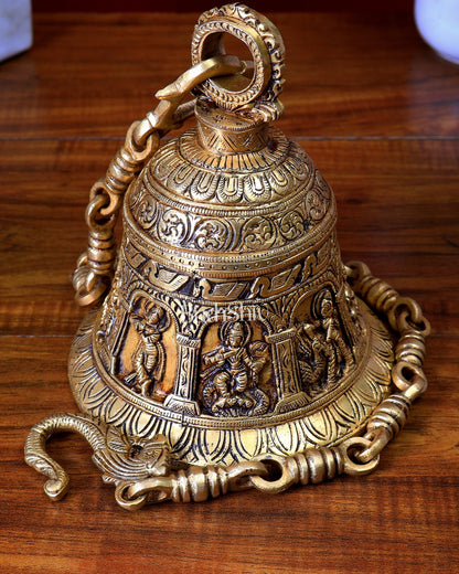 Brass Handcrafted Krishna & Radha - Krishna Motif Hanging Temple Bell - Budhshiv.com